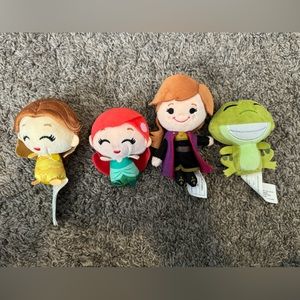 4 Disney Character 3” - 4.5” Plush Bundle: Frog Prince, Anna, Ariel and Belle